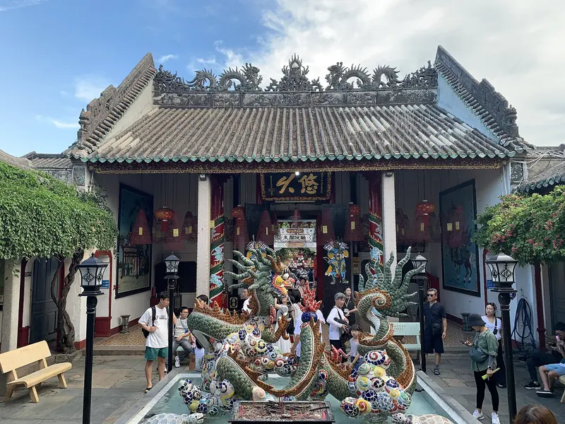 Courtyard of the Cantonese Assembly Hall in Hội An with its mosaic dragon fountain