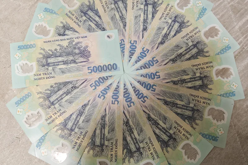 Vietnamese 500,000-đồng banknotes fanned out